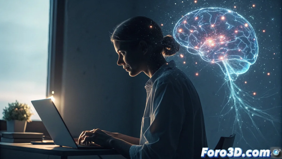 Diagrama anatómico del cerebro humano mostrando la amígdala y corteza prefrontal activadas, con flechas indicando la liberación de hormonas del estrés en el torrente sanguíneo