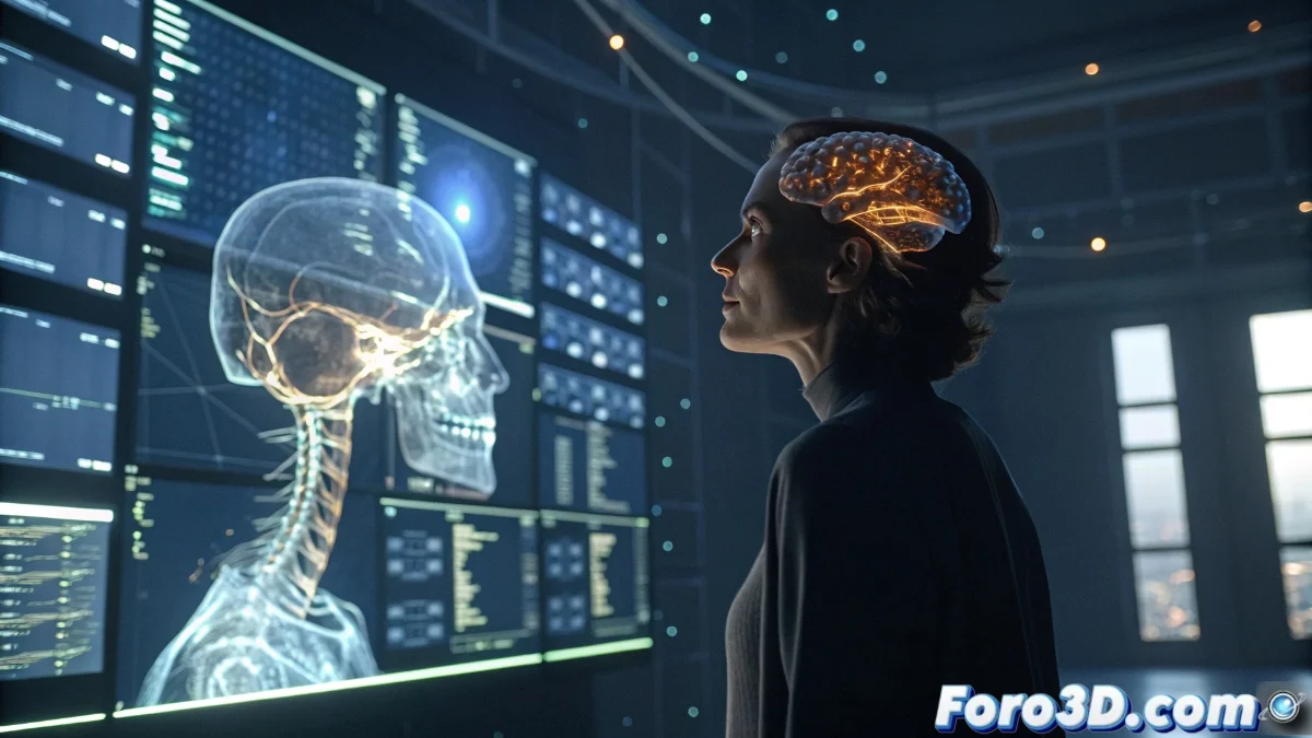 Ilustración de cerebro humano con conexiones neuronales sobrecargadas y múltiples ventanas de información superpuestas