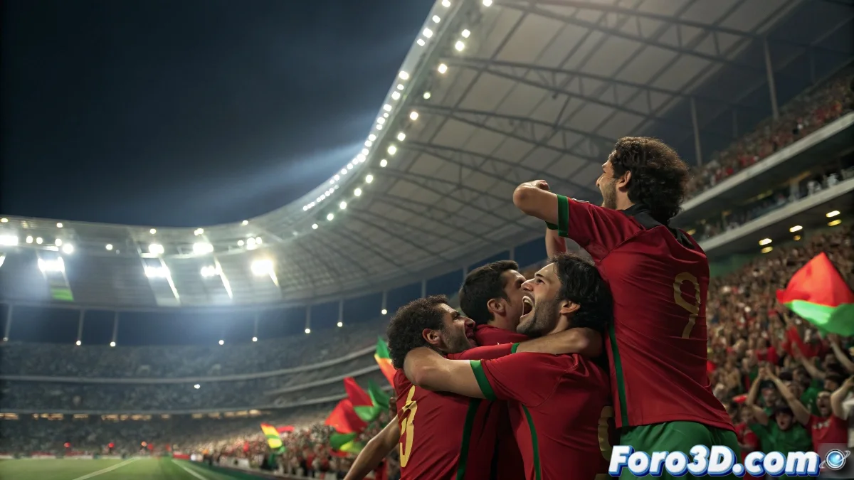 Celebración del equipo portugués tras anotar uno de sus nueve goles contra Armenia en partido clasificatorio