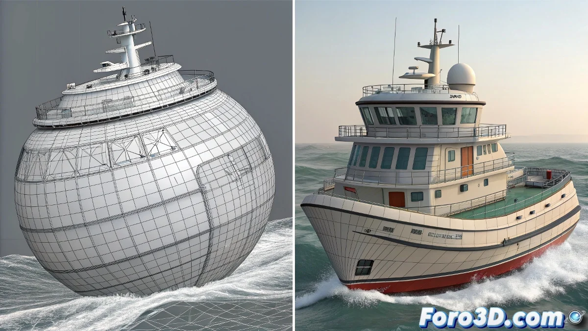 Flujo de trabajo correcto entre RealFlow y 3ds Max mostrando objeto SD con animación preservada y escala correcta después de la exportación
