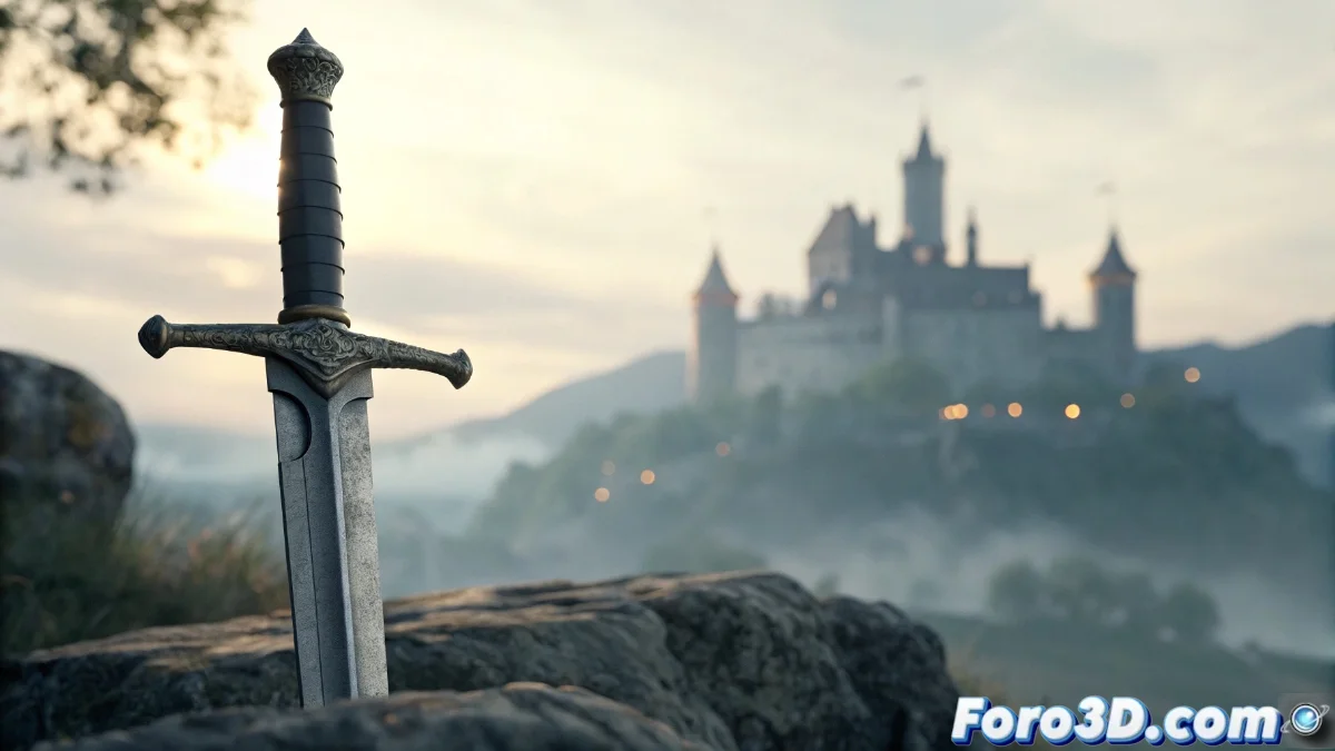 Diagrama técnico mostrando la configuración de profundidad de campo en Unreal Engine 5 con ejemplos visuales de desenfoque gaussian y bokeh, comparando diferentes ajustes de distancia focal y apertura.