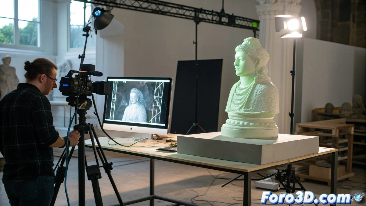 Interfaz de Meshroom mostrando el proceso de reconstrucción 3D desde fotografías hasta modelo texturizado completo