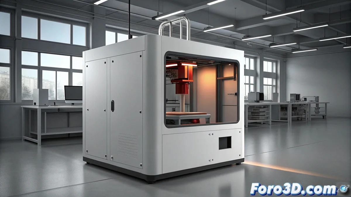 Impresora Raise3D RMS220 en funcionamiento, mostrando su diseño compacto y unidad de construcción extraíble, con piezas SLS de PA12 recién impresas en primer plano.