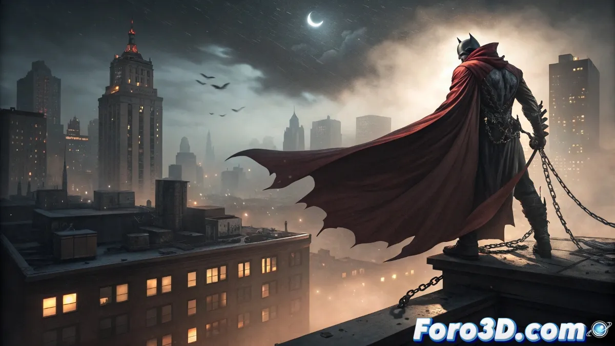 Ilustración de Spawn en tonos rojos y negros, con capa ondeante y mirada intensa, reflejando su naturaleza sobrenatural y vengativa.