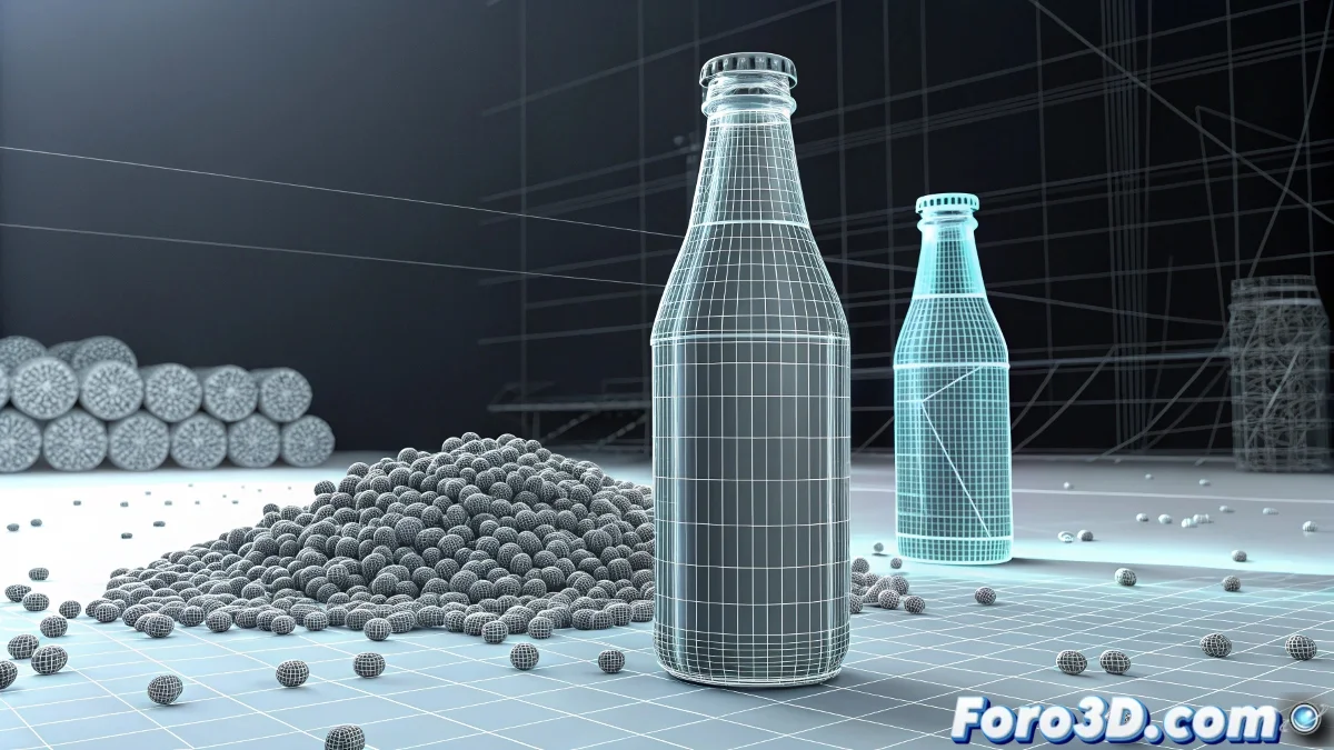 Problema de render en Thinking Particles donde partículas desaparecen en área de etiqueta de botella con múltiples materiales
