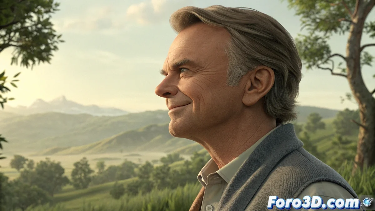 Sam Neill sonriendo serenamente en un evento reciente, mostrando su característica elegancia y fortaleza ante las cámaras