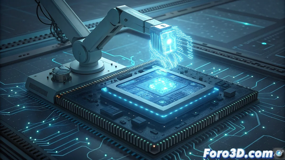 Placa SBC moderna con componentes destacados como NPU y GPU, mostrada en un entorno de desarrollo con diagramas de redes neuronales y ejemplos de aplicaciones de visión artificial y robótica.