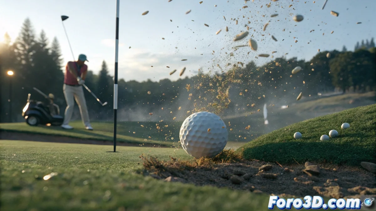 Breakdown reel de Scanline VFX mostrando simulaciones de golpes de golf, particulas y integracion CGI con actores reales en Happy Gilmore 2