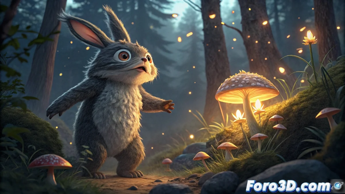 Concept art del personaje Labubu en estilo cinematográfico mostrando su diseño tridimensional junto a storyboards de escenas clave