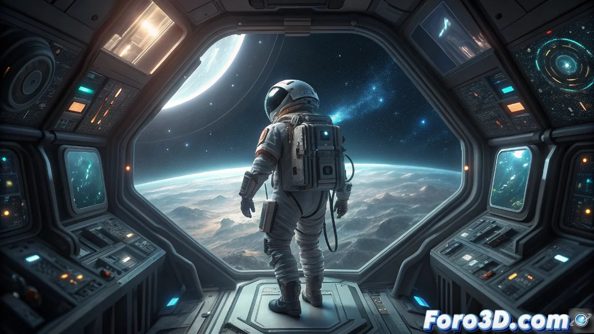 Ryan Gosling como astronauta en la nave espacial de Project Hail Mary, con fondos estelares y tecnología futurista.