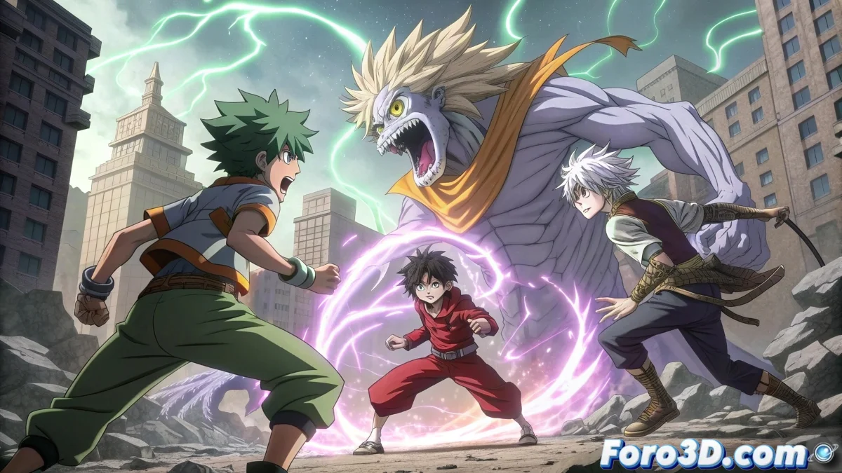 Comparativa visual entre personajes de shonen clásico y moderno mostrando evolución en diseño, efectos de energía y expresiones faciales exageradas.