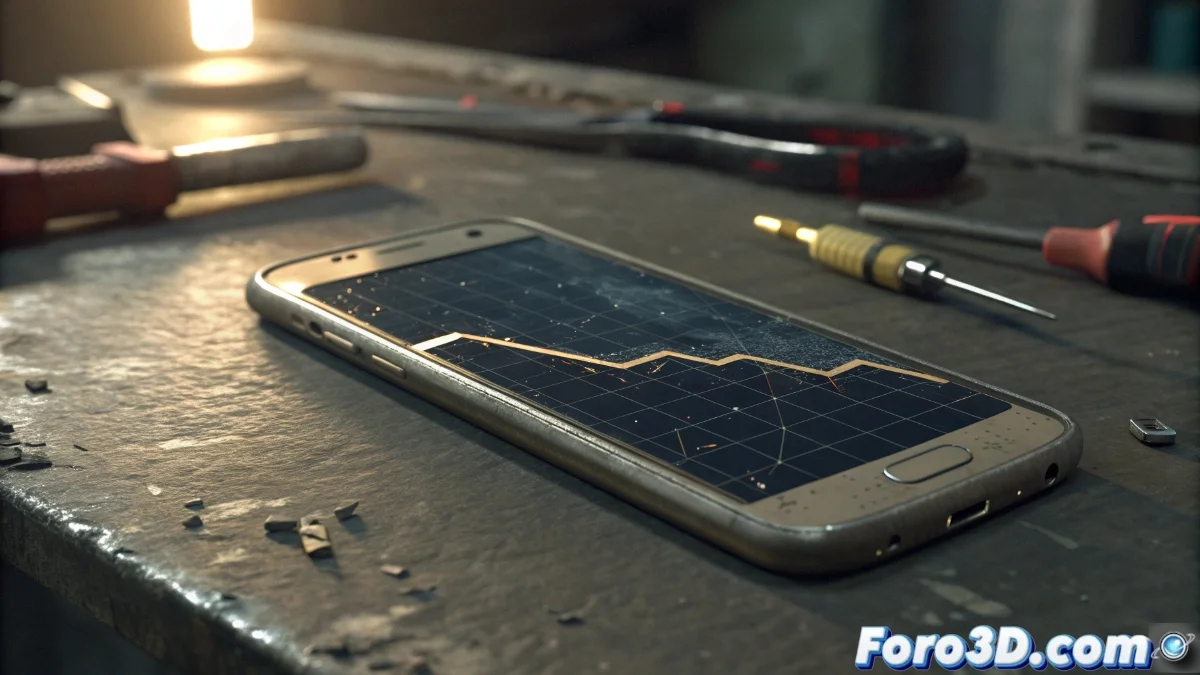 Smartphone Samsung Galaxy mostrando indicador de salud de batería con gráfico de degradación junto a herramienta de diagnóstico