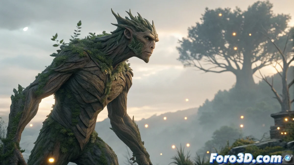 Vista en perspectiva 3D de una malla orgánica generada con el nodo Skin en Blender, mostrando transiciones suaves y estructura anatómica esquelética