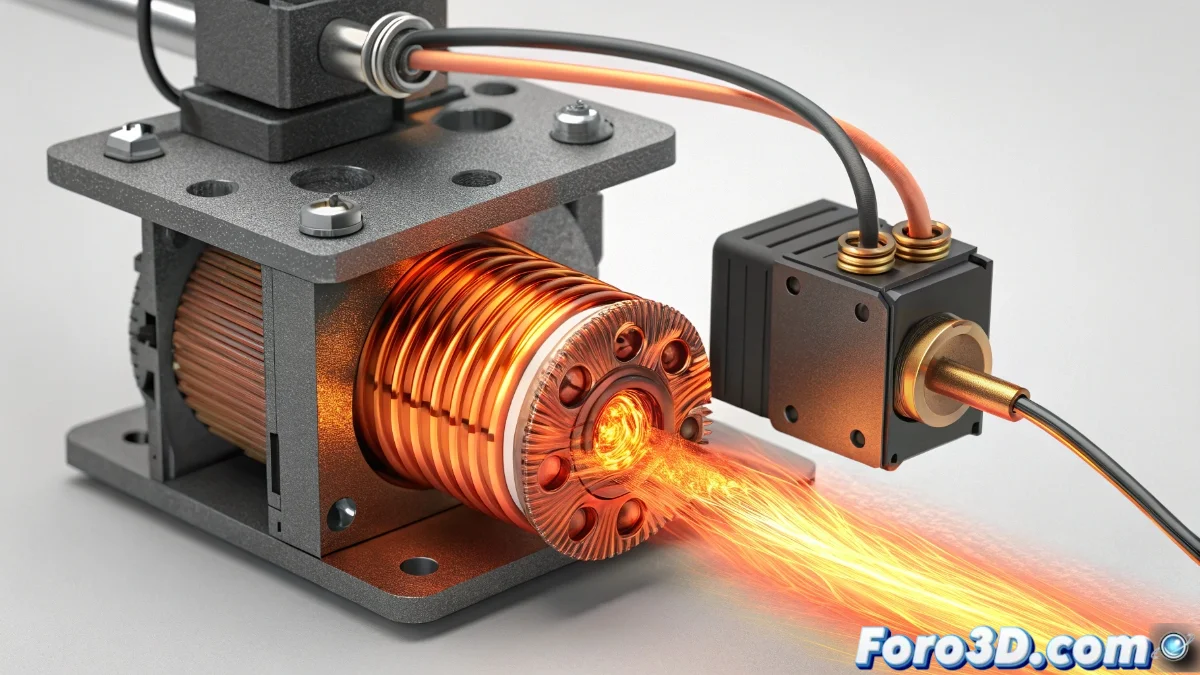 Impresora 3D Bamboo mostrando el código de error E18 en su pantalla, con el motor del extrusor visible y herramientas de diagnóstico alrededor.