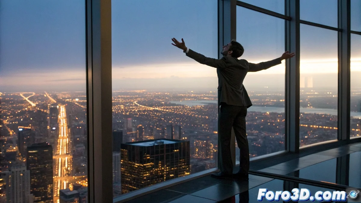 Persona en la cama experimentando una pesadilla de caída desde un rascacielos con expresión de ansiedad