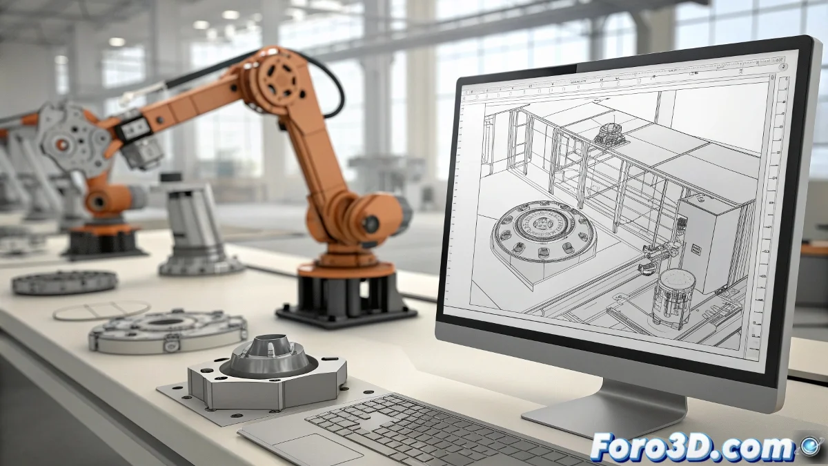 Interfaz de la herramienta beta de Spare Parts 3D mostrando conversión de plano técnico 2D a modelo 3D editable, con panel de herramientas IA y opciones de exportación para fabricación.