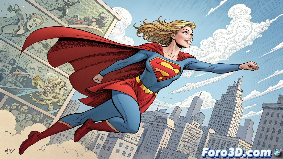 Portada clasica de Action Comics mostrando a Supergirl volando junto a Superman, con un estilo de dibujo caracteristico de la Edad de Plata.
