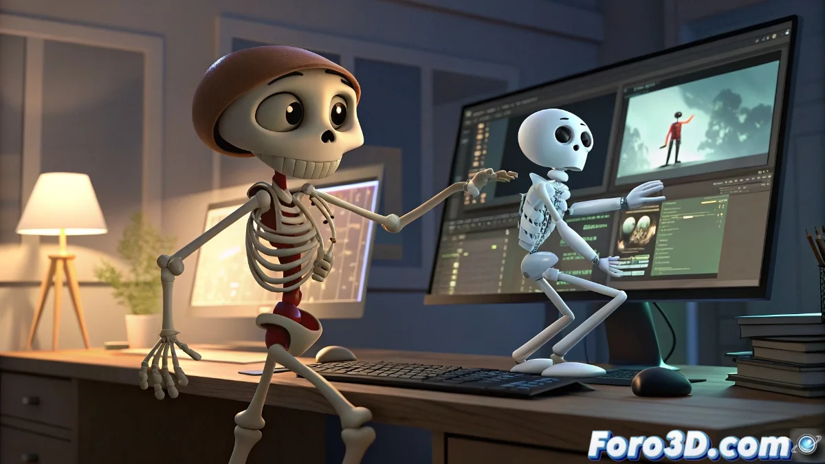 Comparativa visual entre interfaz de Synfig Studio con sistema de huesos y Wick Editor con línea de tiempo tradicional, mostrando ejemplos de animación vectorial en ambos programas