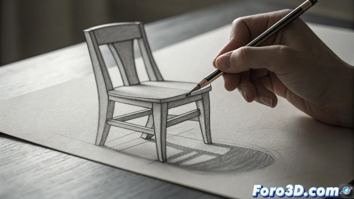 Ilustración que muestra el contorno de una silla definido por los espacios vacíos a su alrededor, con fondos contrastantes que resaltan las formas negativas.