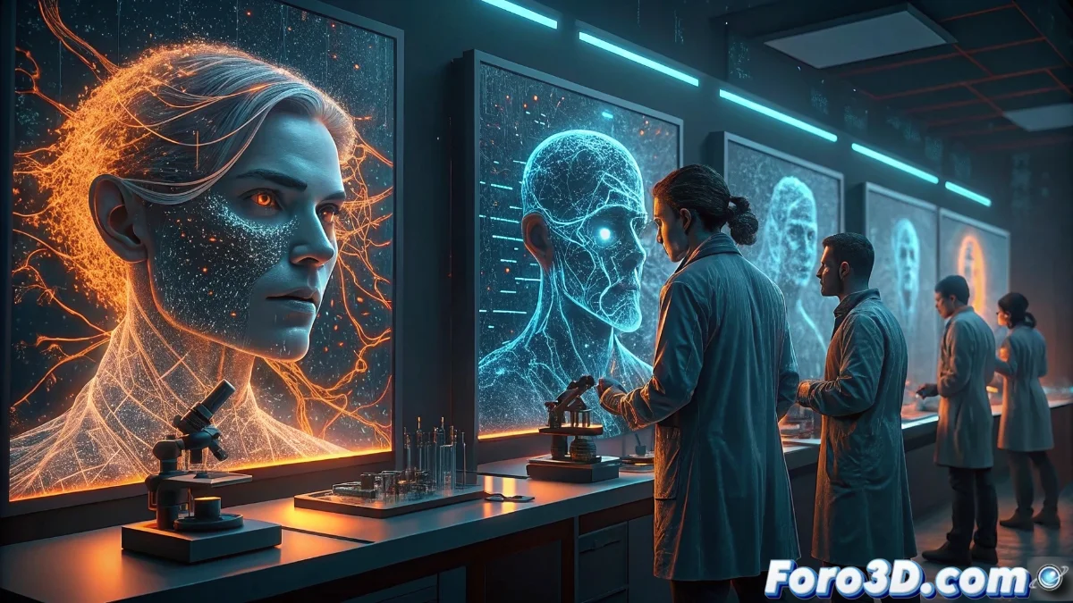 Representación visual de un sistema de análisis forense digital mostrando diferencias entre un video original y un deepfake, con algoritmos detectando inconsistencias en iluminación y movimiento facial