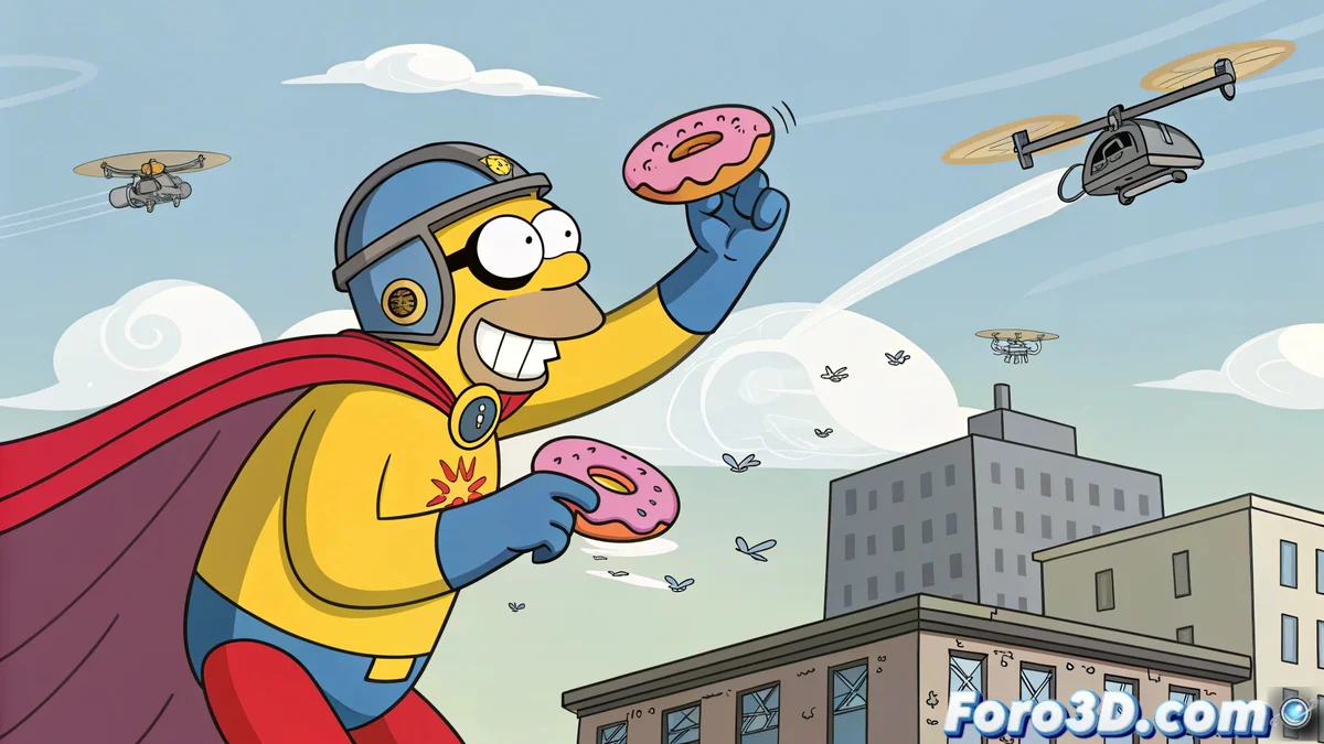 Póster de la secuela de The Simpsons Movie mostrando la dona rosa de Homer con chispas formando el número 2, fondo azul característico.