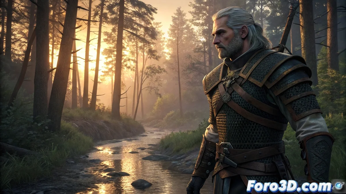 Comparativa lado a lado mostrando las mejoras visuales del mod The Witcher 3 HD Reworked Project NextGen Edition, con texturas en 4K, efectos de iluminación con ray tracing y vegetación detallada en el mundo de The Witcher 3