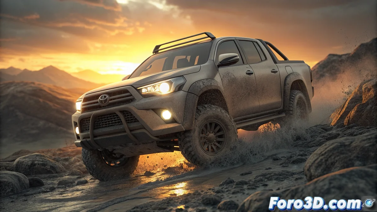 Nueva Toyota Hilux 2024 en terreno off-road mostrando su diseño renovado y características exteriores actualizadas