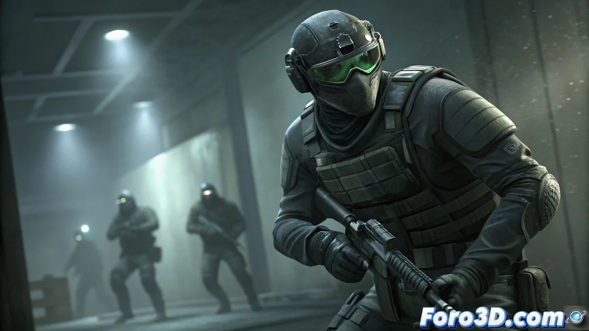 Concept art de Sam Fisher en modo sigilo contrastando con escenas de acción multijugador de xDefiant