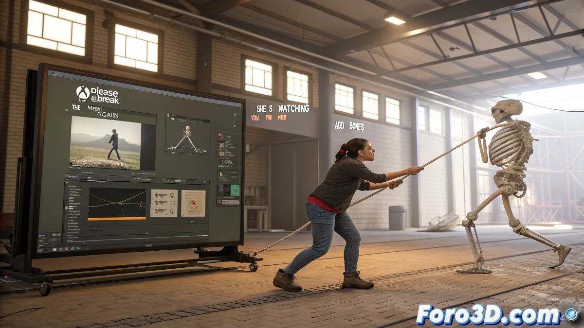 Artista 3D ajustando un esqueleto BIP a un modelo de personaje en 3ds Max