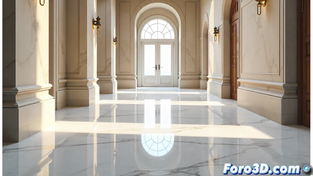 Actor Planar Reflection en Unreal Engine mostrando reflejos detallados en superficie de mármol con objetos dinámicos reflejados correctamente