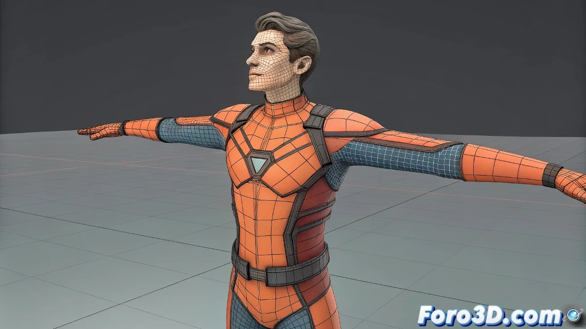 Personaje 3D en Blender con malla de baja resolución actuando como envolvente para Mesh Deform