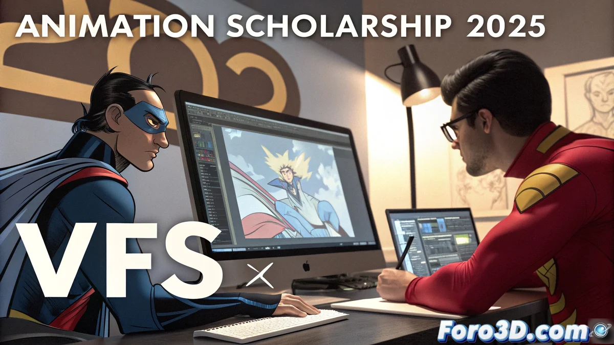 Logotipos de Vancouver Film School y Animation Career Review junto a imagenes de proyectos estudiantiles de animacion 3D y concept art.