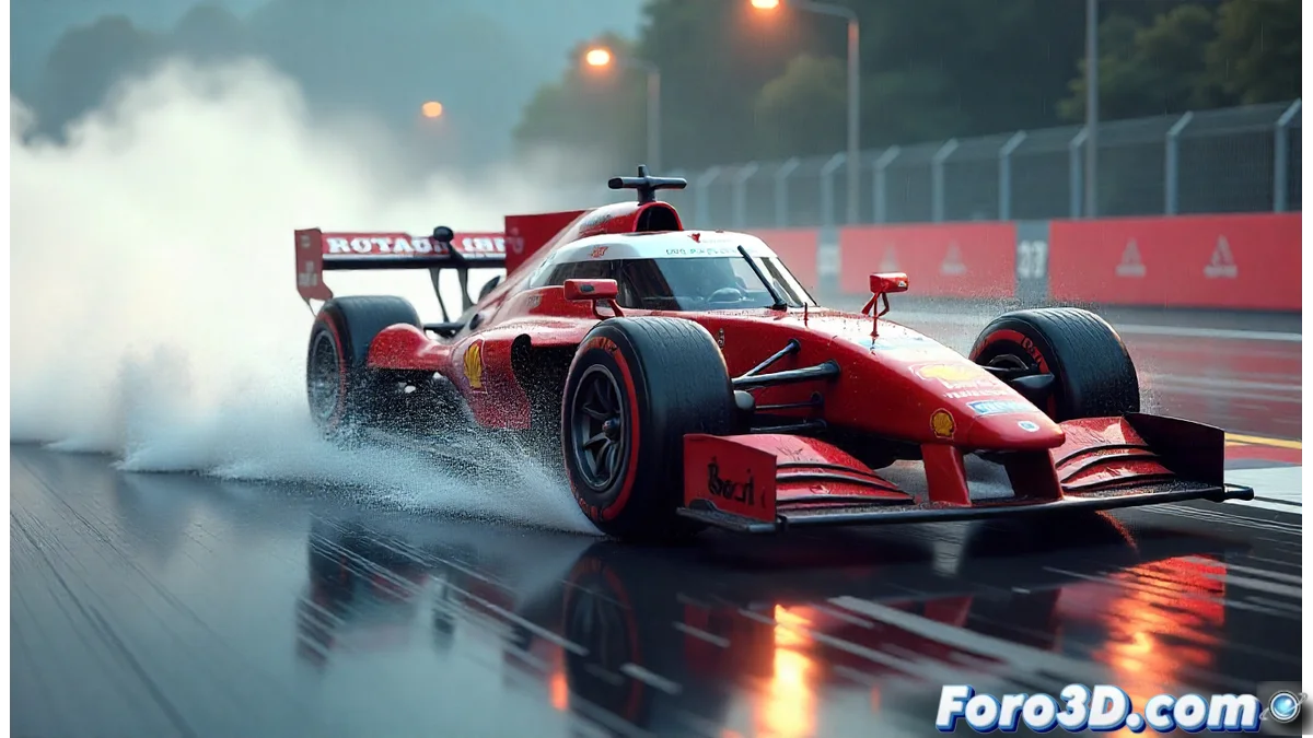 Motor Ego Engine mostrando un coche de carreras en un entorno dinámico con efectos de iluminación y clima