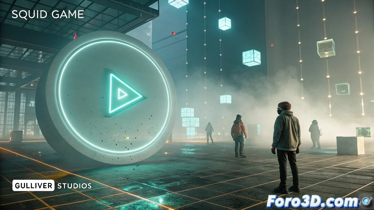 Escena de El Juego del Calamar mostrando efectos visuales avanzados en un entorno surrealista