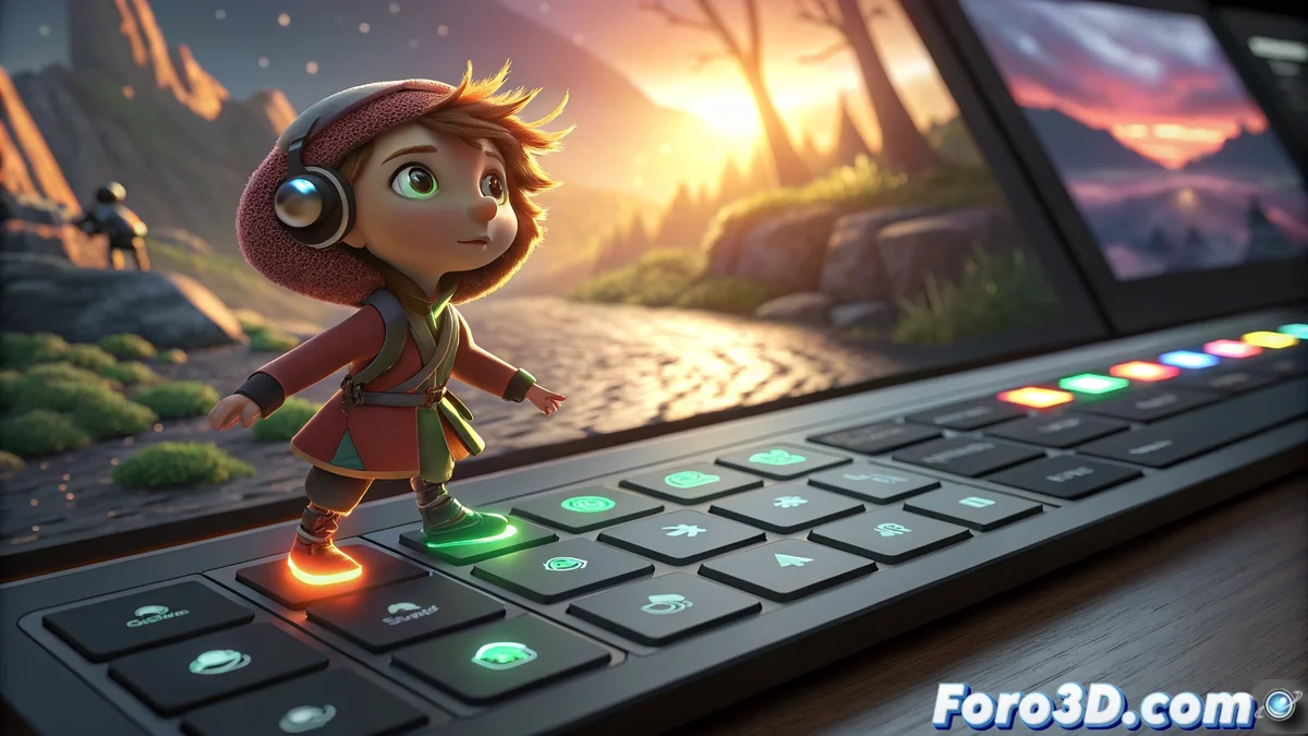 Interfaz del Wick Editor mostrando el menú de exportación con opciones de GIF animado, video HTML5 y proyecto editable, junto a ejemplos visuales de los resultados en diferentes plataformas web.