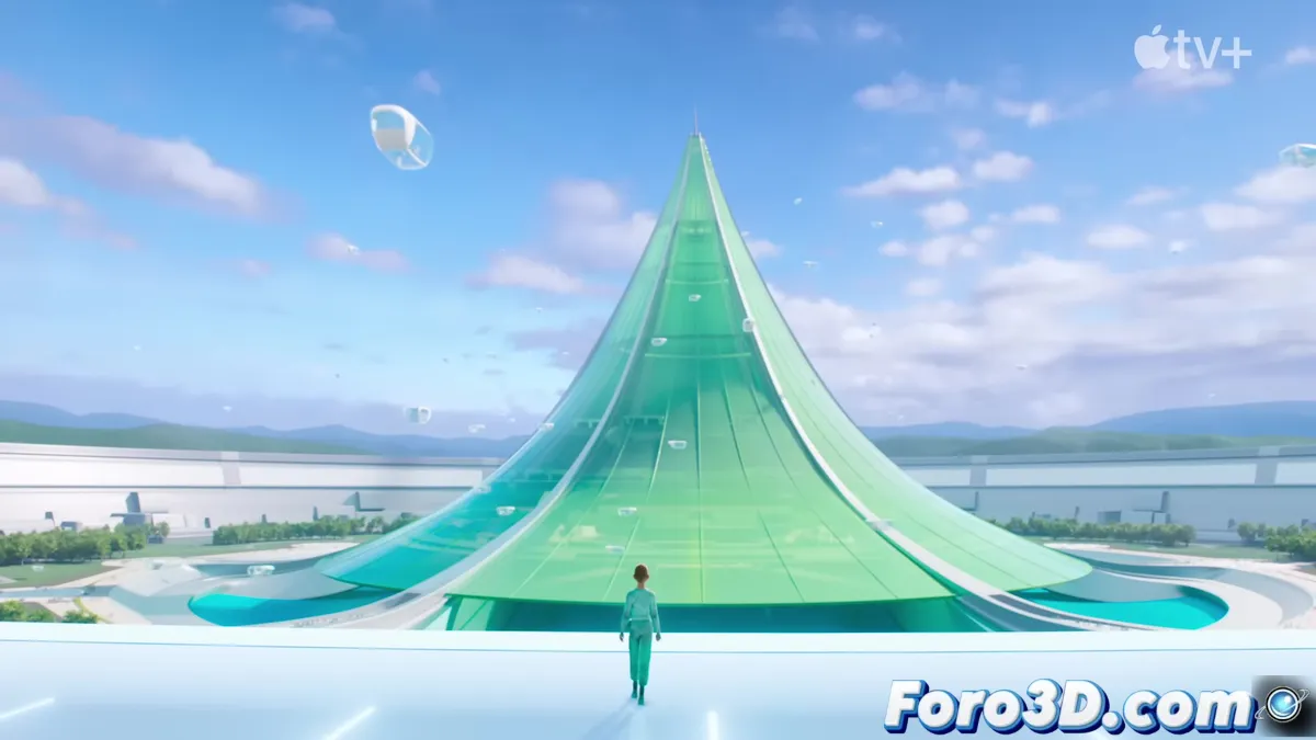 Tráiler de WondLa mostrando a Eva 9 en escenas futuristas con tecnología avanzada y arquitecturas impresionantes, destacando la calidad de animación.