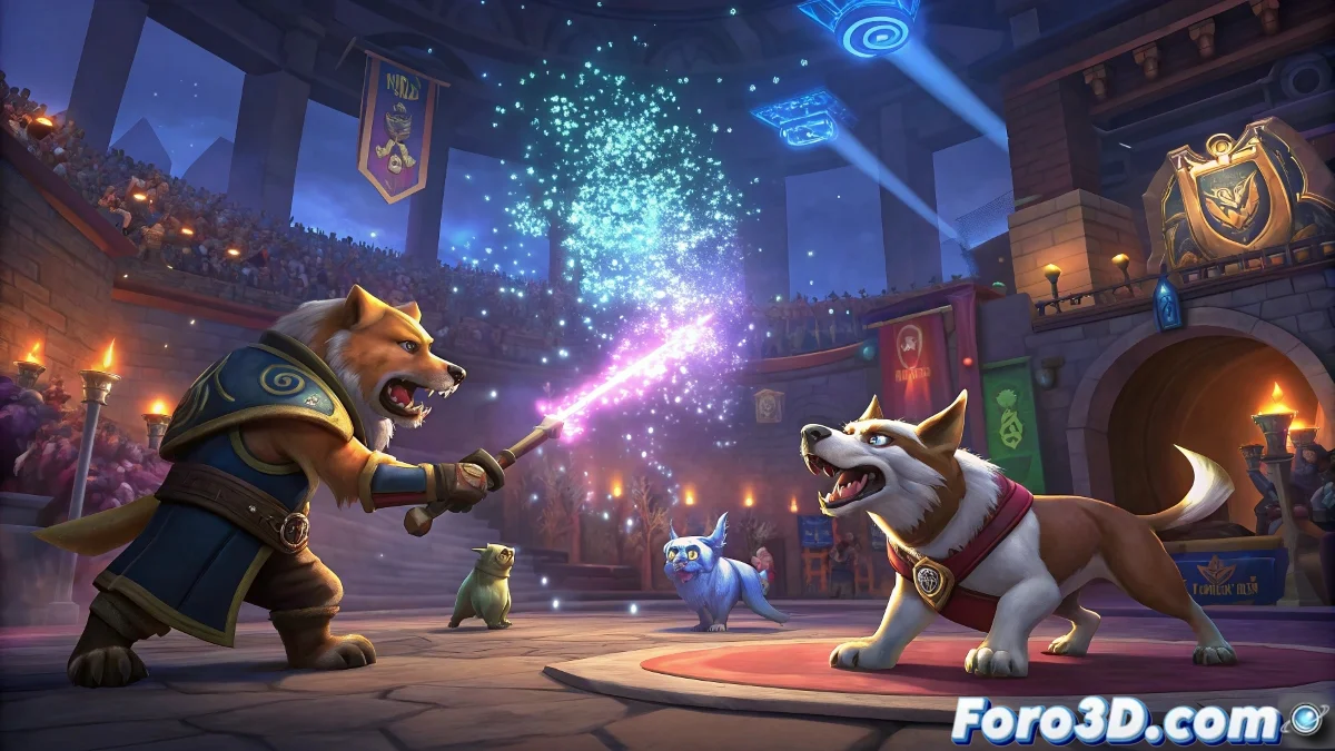 Interfaz de batalla de mascotas en World of Warcraft mostrando mascotas controvertidas durante evento de medianoche con elementos de interfaz actualizados