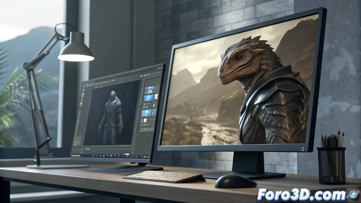 Comparativa visual entre interfaz de escultura en ZBrushCoreMini y panel de texturizado en ArmorPaint mostrando workflow 3D completo