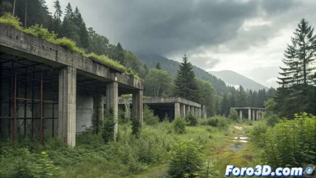 El bosque reclama las ruinas de un proyecto turístico frustrado en Boñar