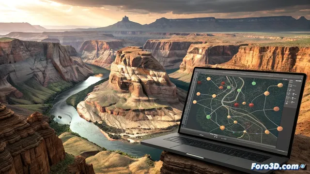 El nodo Erosion en World Machine simula como el agua y la altura desgastan el terreno