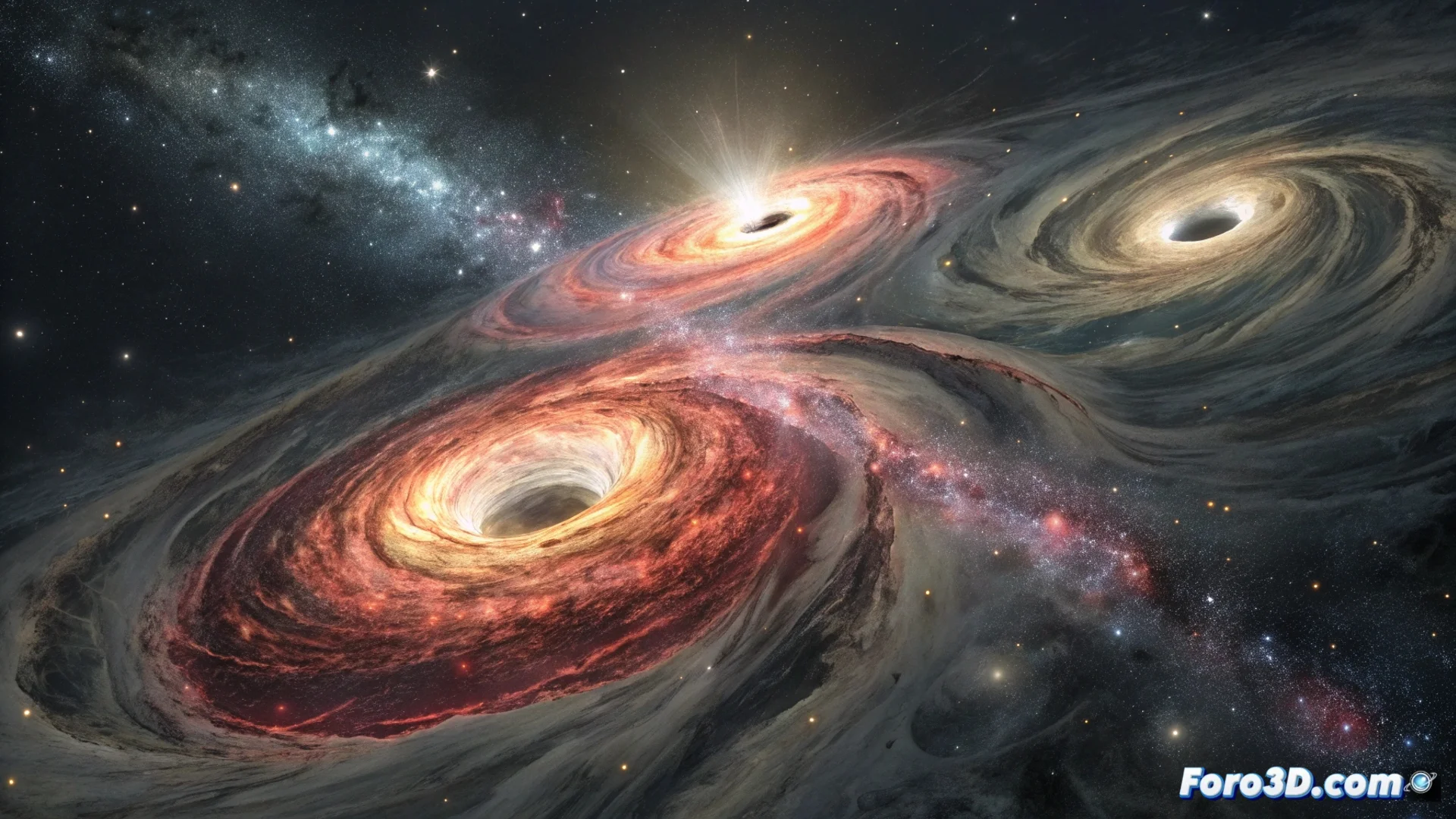 Los astrónomos detectan un triple sistema de agujeros negros supermasivos