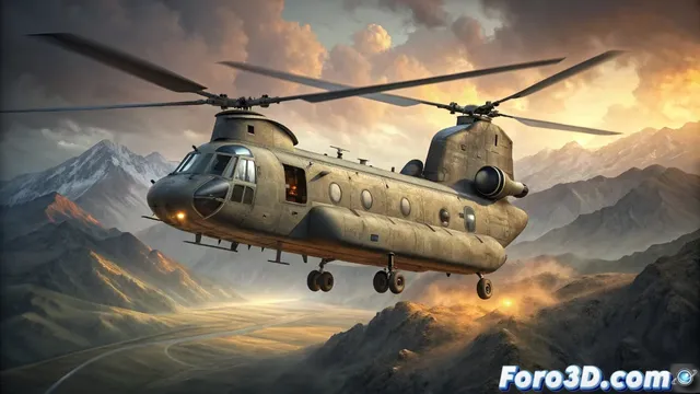Modelado 3D del helicóptero CH-47 Chinook: dimensiones y características técnicas