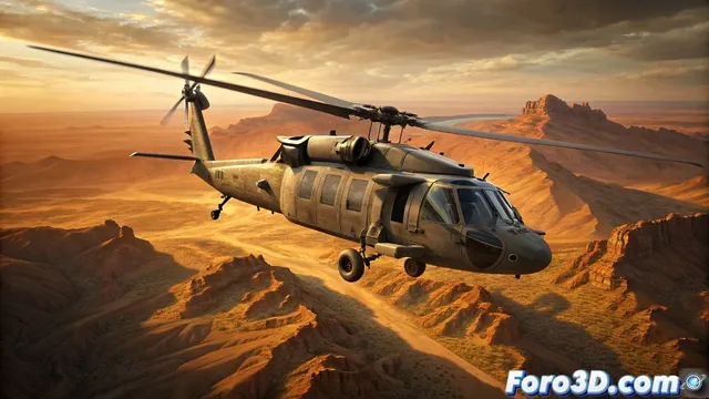 Modelado 3D del helicóptero UH-60 Black Hawk: dimensiones y características técnicas