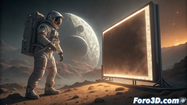 Un astronauta planta un anuncio en la luna