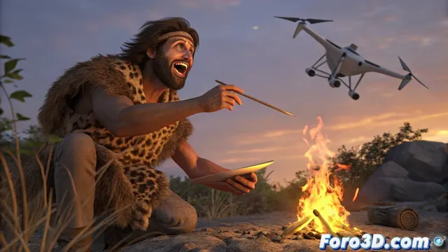 Un humano primitivo descubre el fuego y una corporación lo patenta