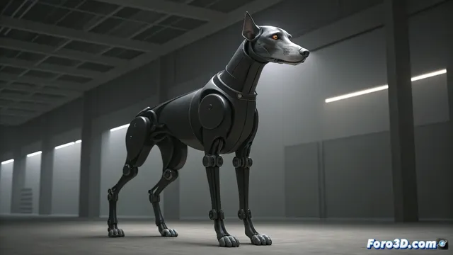 Una instalación artística combina perros robóticos con rostros humanos de IA